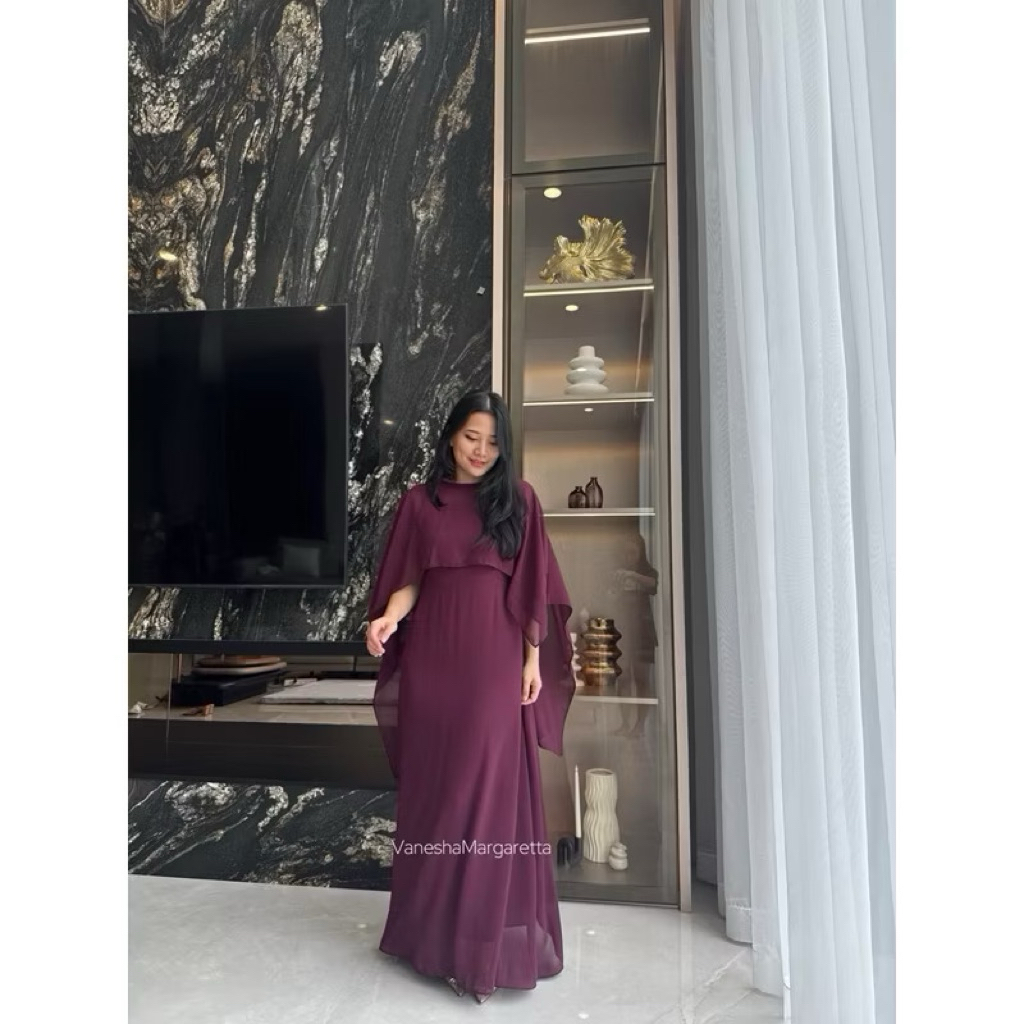 REALPICT DRESS FUJI - DRESS+OUTER Maxi Dress Lebaran / Gaun Fomal Polos Ceruty Full 2pc