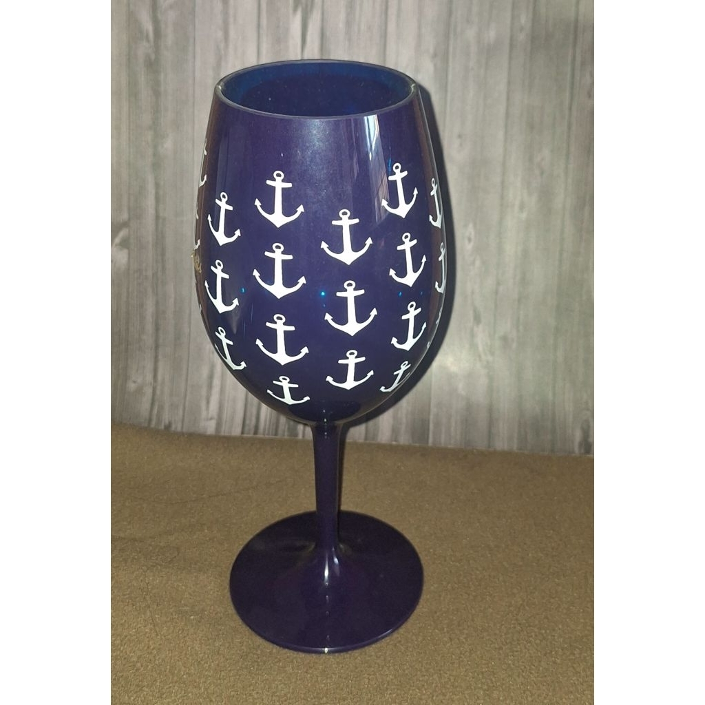 gelas motif jangkar warna biru, anchor glass,