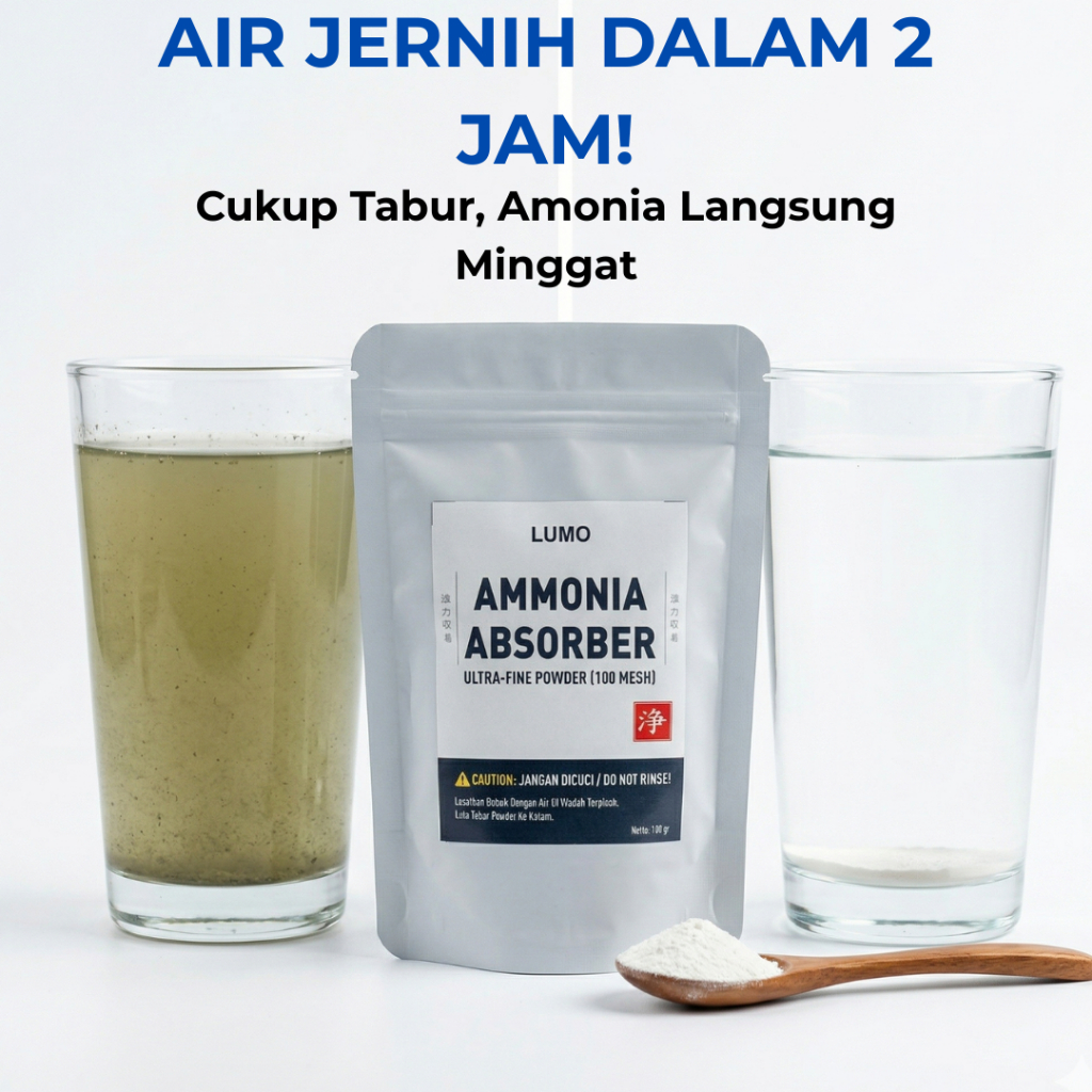 LUMO Zeolit Mesh 100 Penjernih Air Kolam Koi Instan Bubuk Halus Penyerap Racun Amonia Ikan - 100g