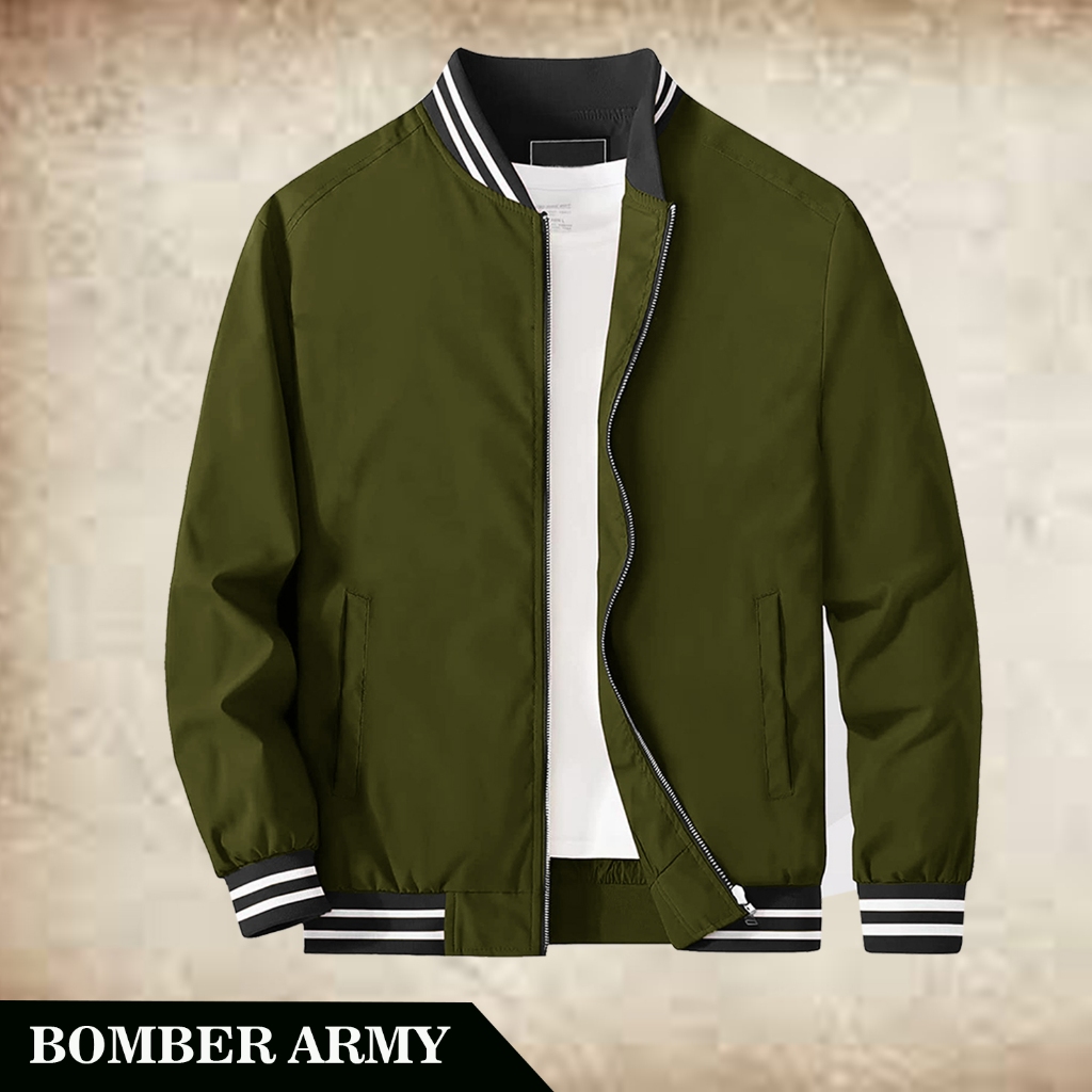 Jaket Bomber Polos Pria Bahan Adem - Jaket Outdoor Pria Terbaru - Jaket Slimfit Bisa Custom Logo Dan