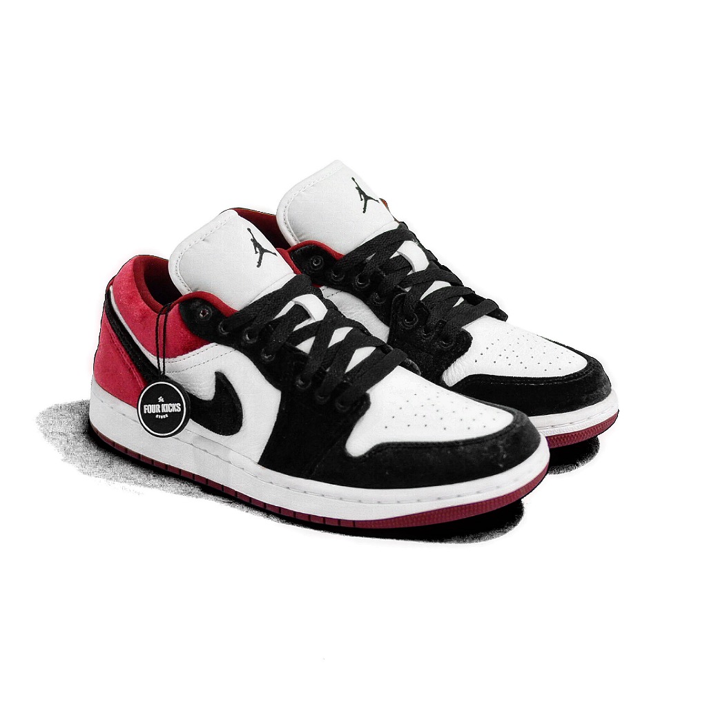 Nike Basketball Lifestyle Shoes Air Jordan 1 Low SE Velvet Red Black Toe Womens FZ3242 001 - 100% OR