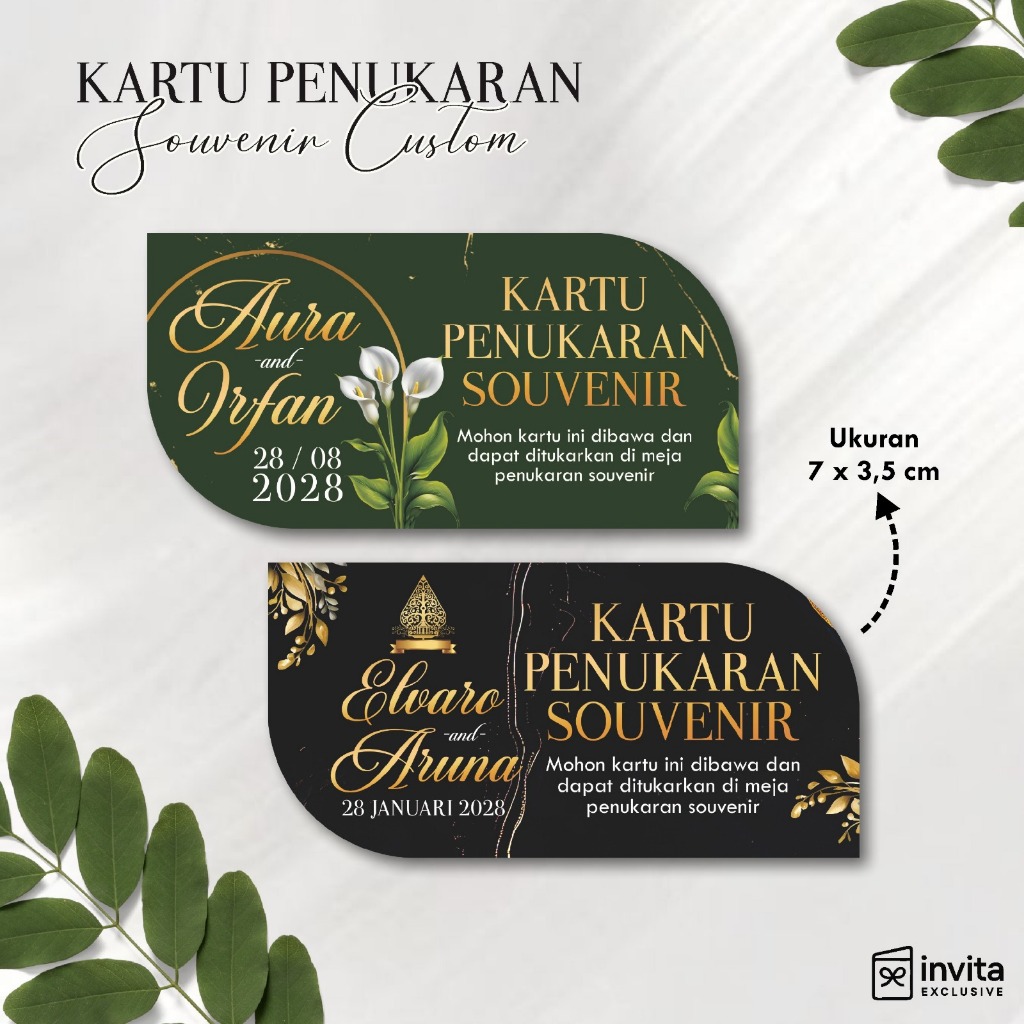 Kartu Penukaran Souvenir Wedding Custom Nama | Voucher Souvenir Pernikahan Minimalis