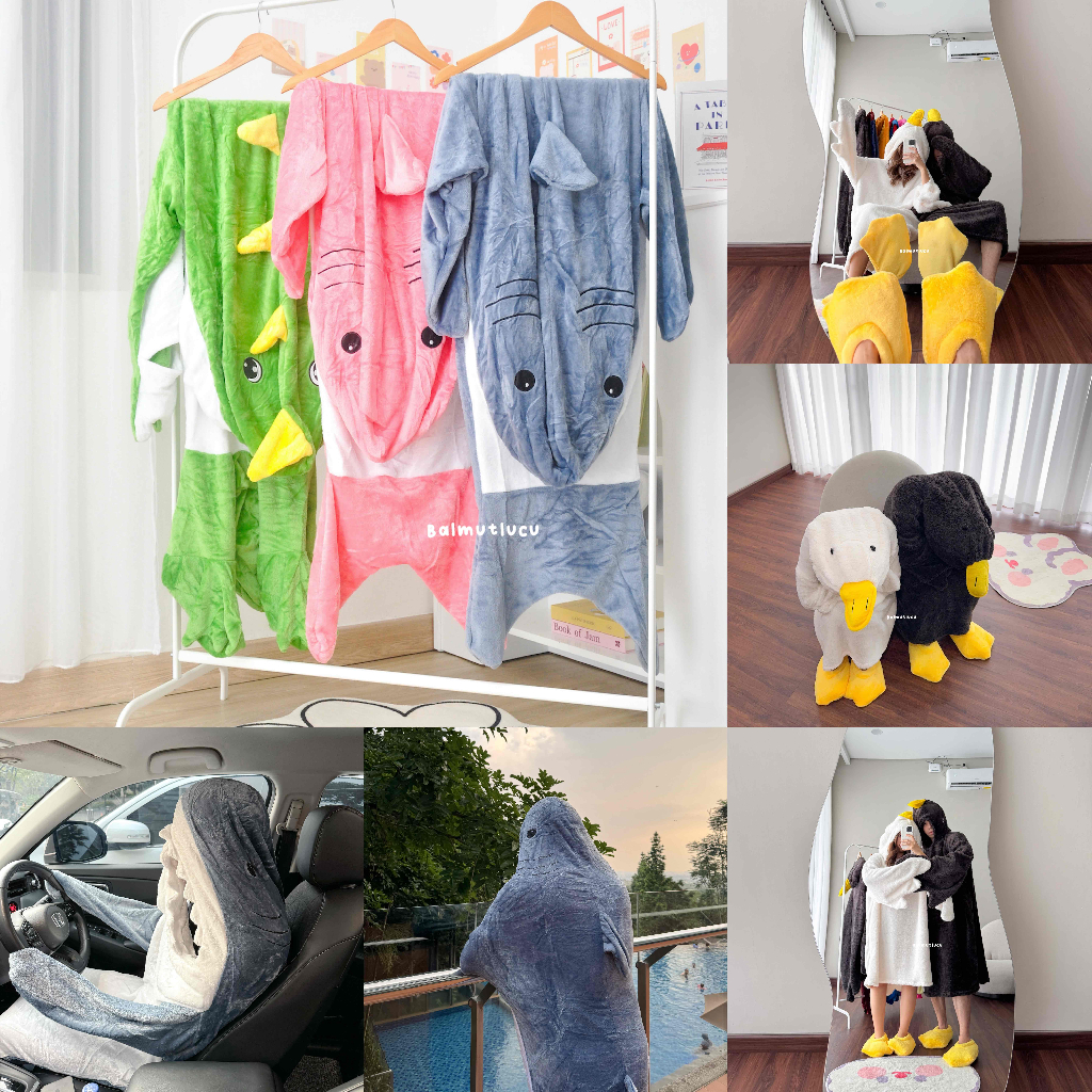 BALMUTLUCU | Onesie Kostum | Shark Hooded Blanket | Goose Hooded Blanket | Selimut Piyama Hiu Bebek 