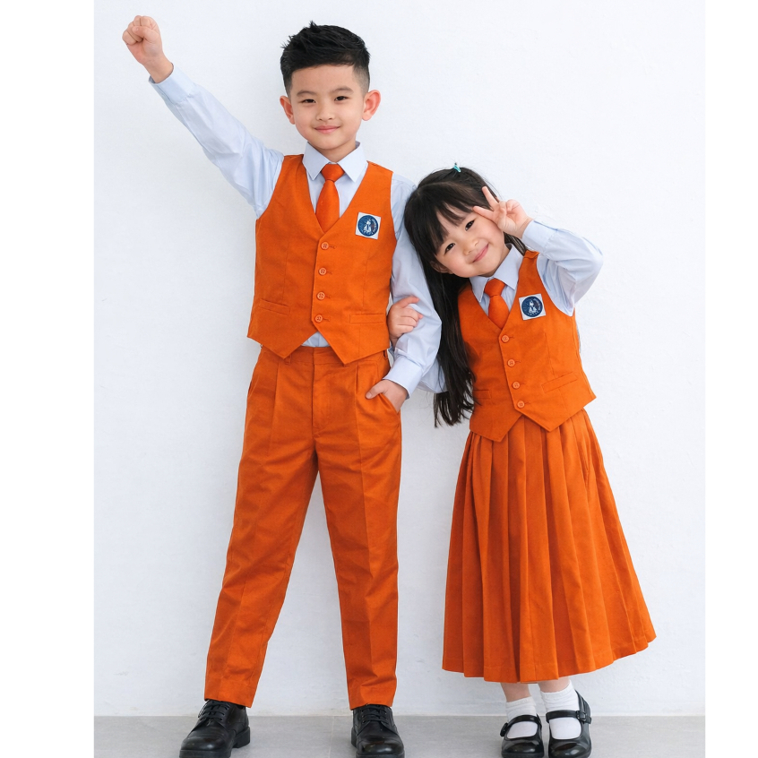 Seragam TK Nasional Oranye Panjang Muslim Baju Paud Dengan Rompi Orange