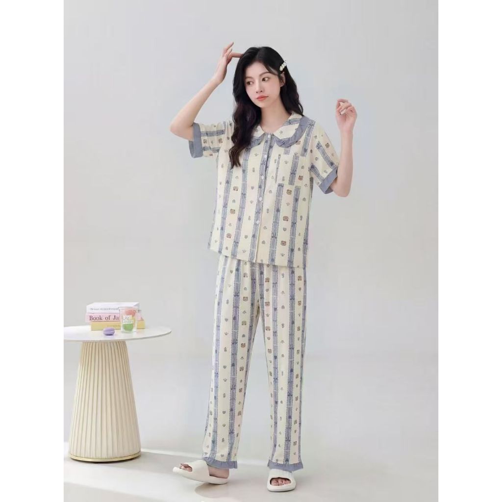 CPKCDWS -100426- PIYAMA WANITA IMPORT CP KANCING BAHAN KATUN ORGANIK PREMIUM BY LEISURE WEAR