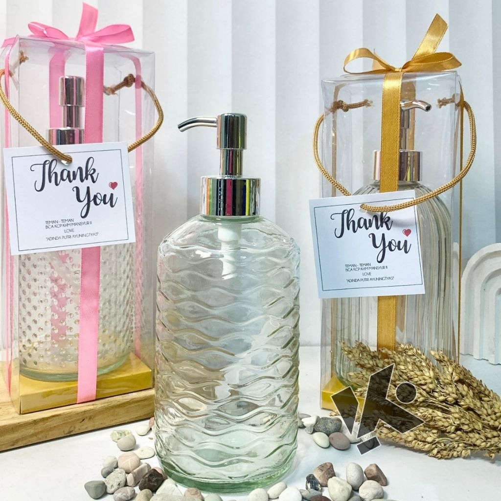 SOUVENIR BOTOL SABUN KACA CUSTOM / SOUVENIR BOTOL SABUN KRISTAL PUMP / SOUVENIR PERNIKAHAN / SOUVENI