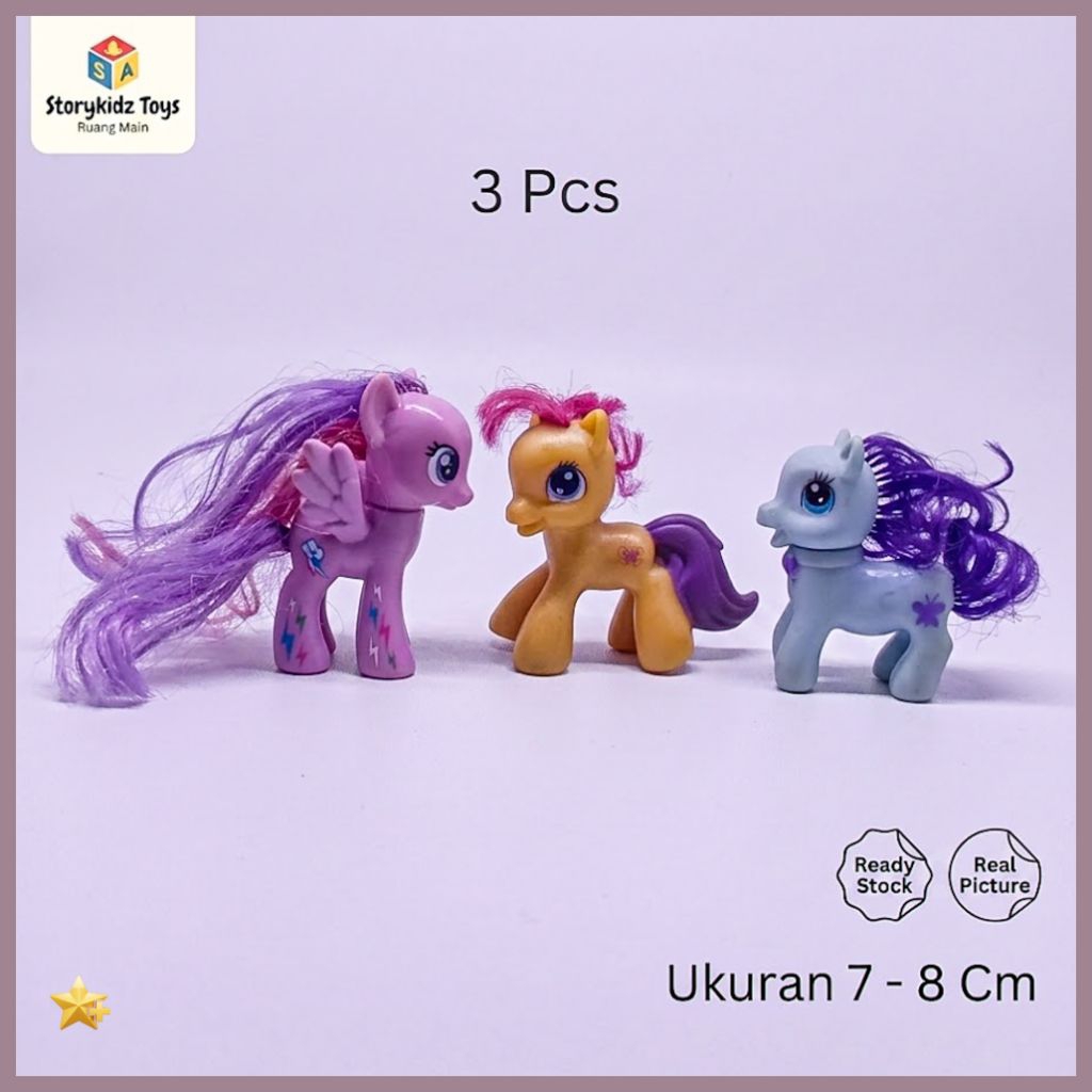 Mainan Anak Perempuan My Little Pony Set 3 Pcs Figure Kuda Pony Preloved Koleksi Twilight Sparkle Ra