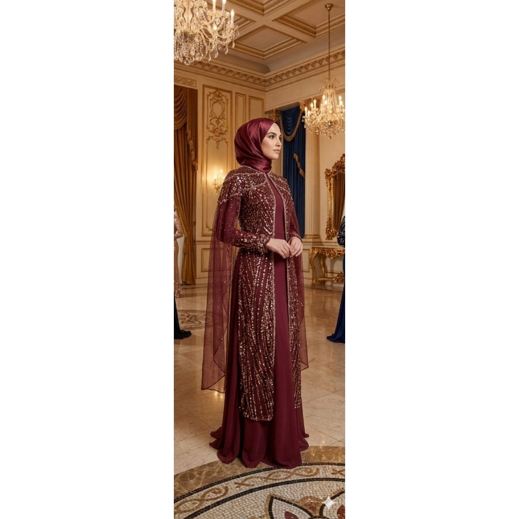Gamis Wanita Muslimah Luxuary Satin Mix Brokat gliter cocok untuk lamaran dan undangan