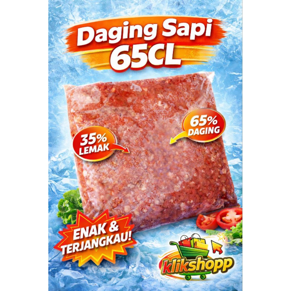 Daging Sapi Giling 65CL Berkualitas (65% Daging 35% Lemak) Frozen Fresh Cocok untuk Burger Bakso Nug
