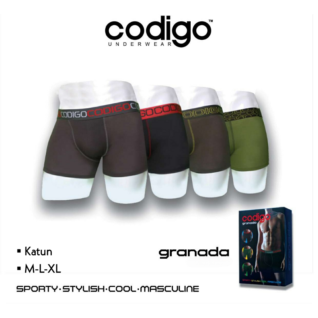 CODIGO - Boxer Pria Dewasa M, L, XL (3 Pcs) Celana Dalam Cowok Bahan Katun Halus Adem Lembut  Polos 