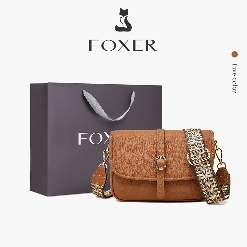 FOXER Tas Selempang Kulit Asli Wanita Ibu Ibu Tas Vintage Wanita Tas simple SlingBag