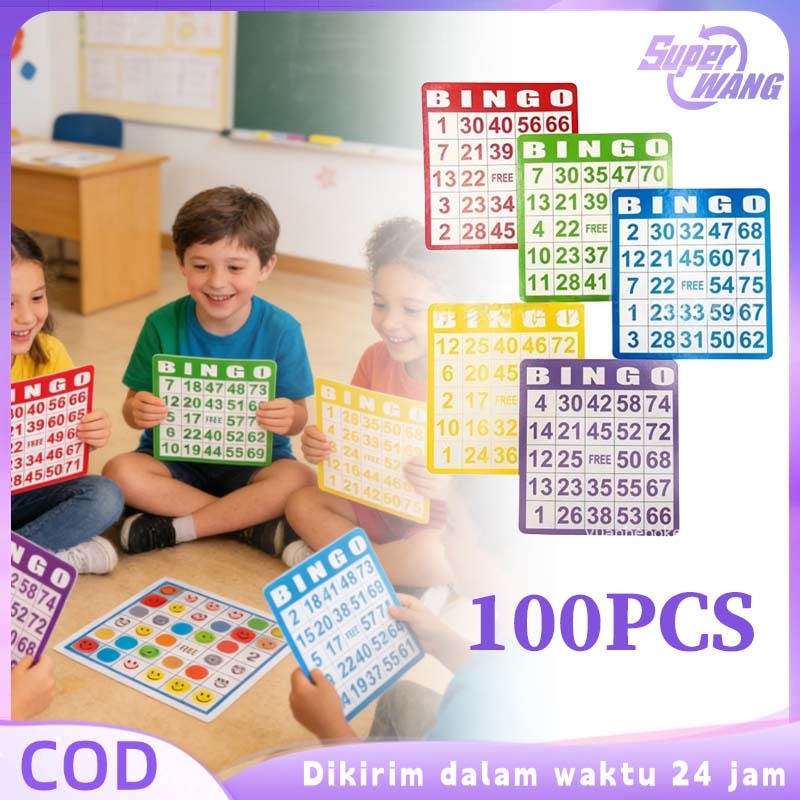 Kartu Bingo 100pcs Kartu Bingo Ukuran Besar 5warna Kartu Bingo Lengkap Bingo Card