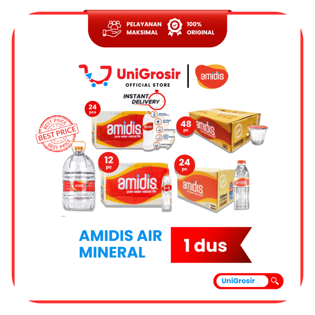 [UniGrosir] AMIDIS GALON 15 LITER AIR MINUM DISTILASI KEMASAN ISI 12 DAN 24 BOTOL DUS CARTON ~ 140 m
