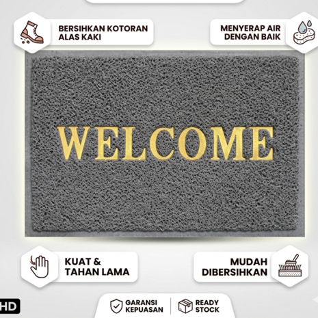 Keset Pintu Masuk PVC Welcome 40x60 cm Anti Slip Karpet Mie Karet Edging
