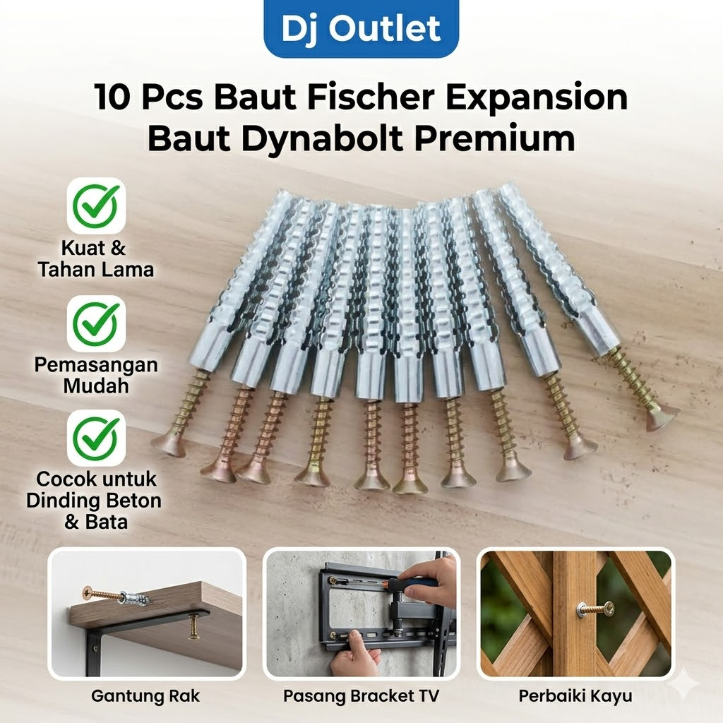 Baut Fisher Besi + Sekrup Angkur Dinding Gypsum / Beton Ringan Heavy Duty Wall Plug