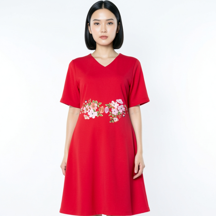 Eprise Dress Lengan Pendek - HP60A RED | Dress Terusan Wanita Casual