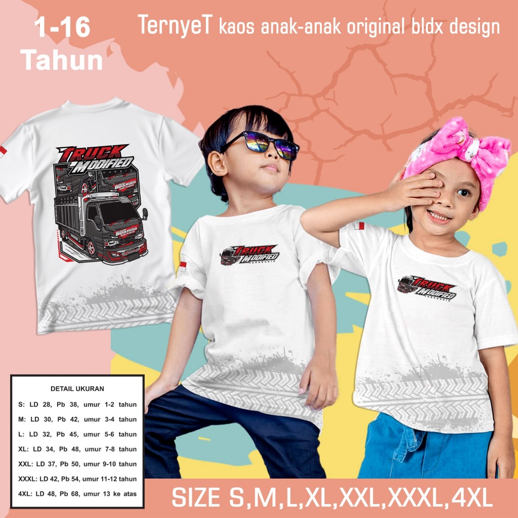 T-shirt / Kaos Distro Anak anak Motif Truck Modified Indonesia A2 Full Print Truk Gank Telolet Kaos 