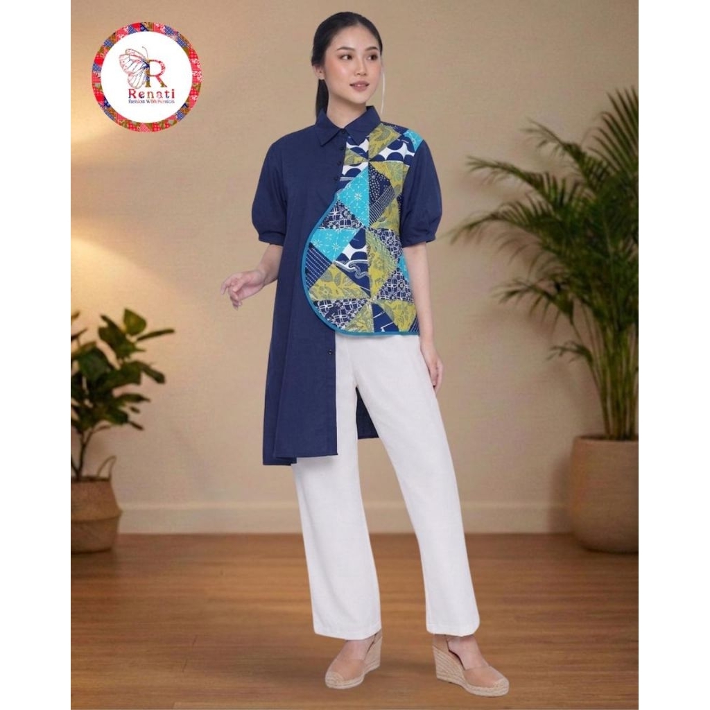 tara Top Navy Series, Baju Batik Wanita Elegan - Baju Batik Wanita Modern - Baju Batik Formal