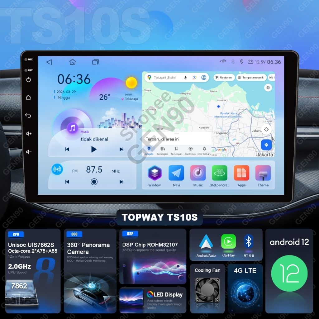 Head Unit Android TOPWAY TS10S 4/32GB Octa Core 4G LTE DSP 360 UIS7862 TS10