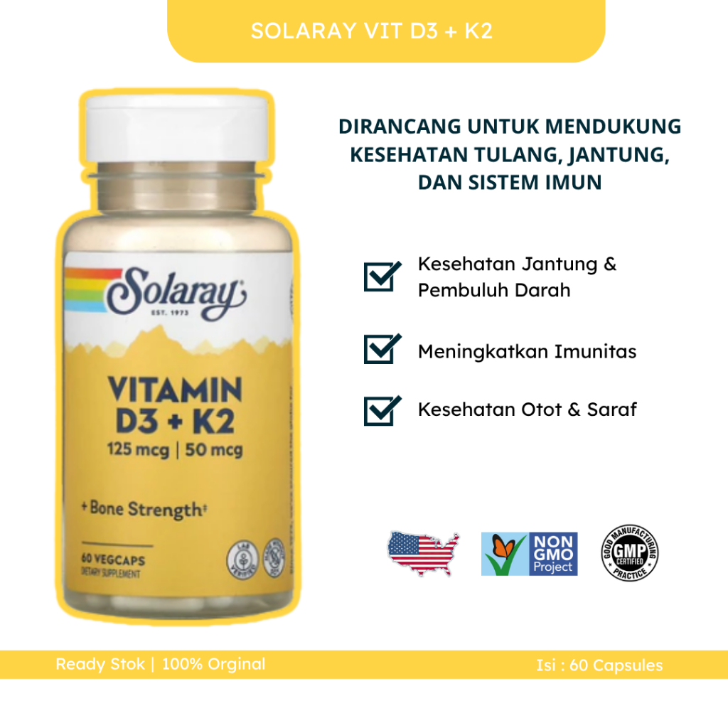 Solaray Vitamin D3 + K2 60 Kapsul