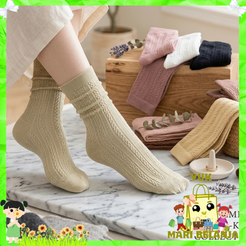 YMB Kaos Kaki 6997 Kaos Kaki Panjang Wanita Dewasa Embos Renda Kaos Kaki Wanita Korean Style