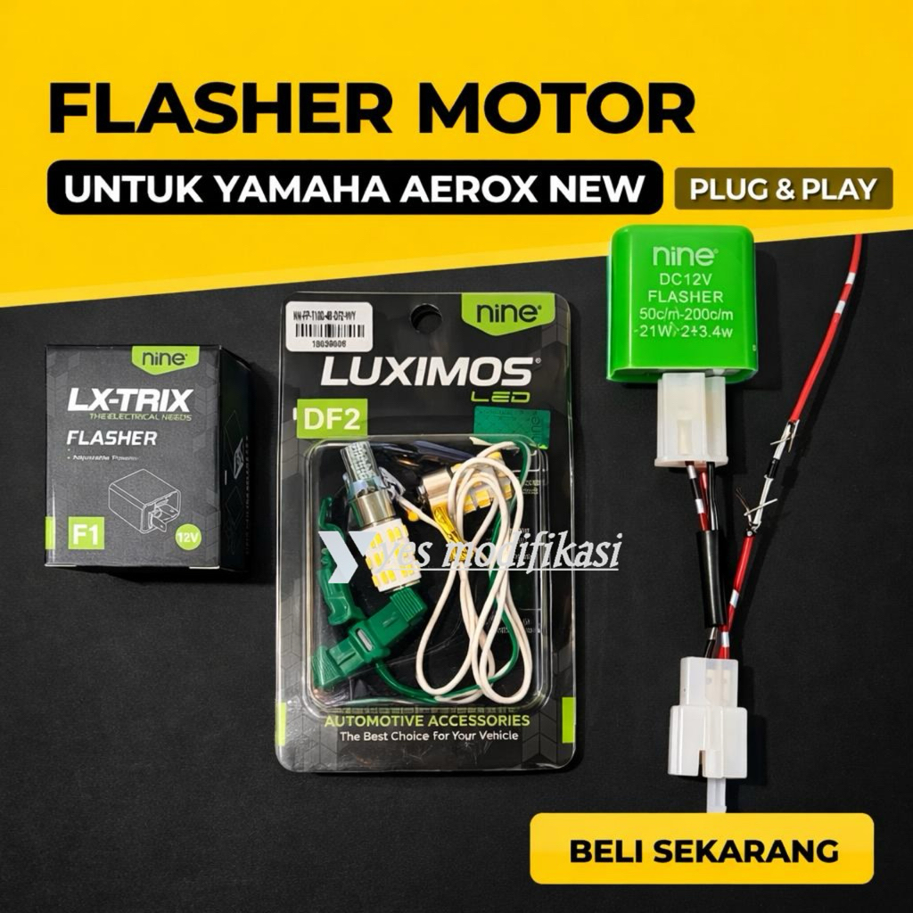 PAKET LENGKAP AEROX NEW SOKET 3 KABEL FLASHER F2 LAMPU T10 DF1 2 MODE SENJA PUTIH SEIN KUNING PNP NI