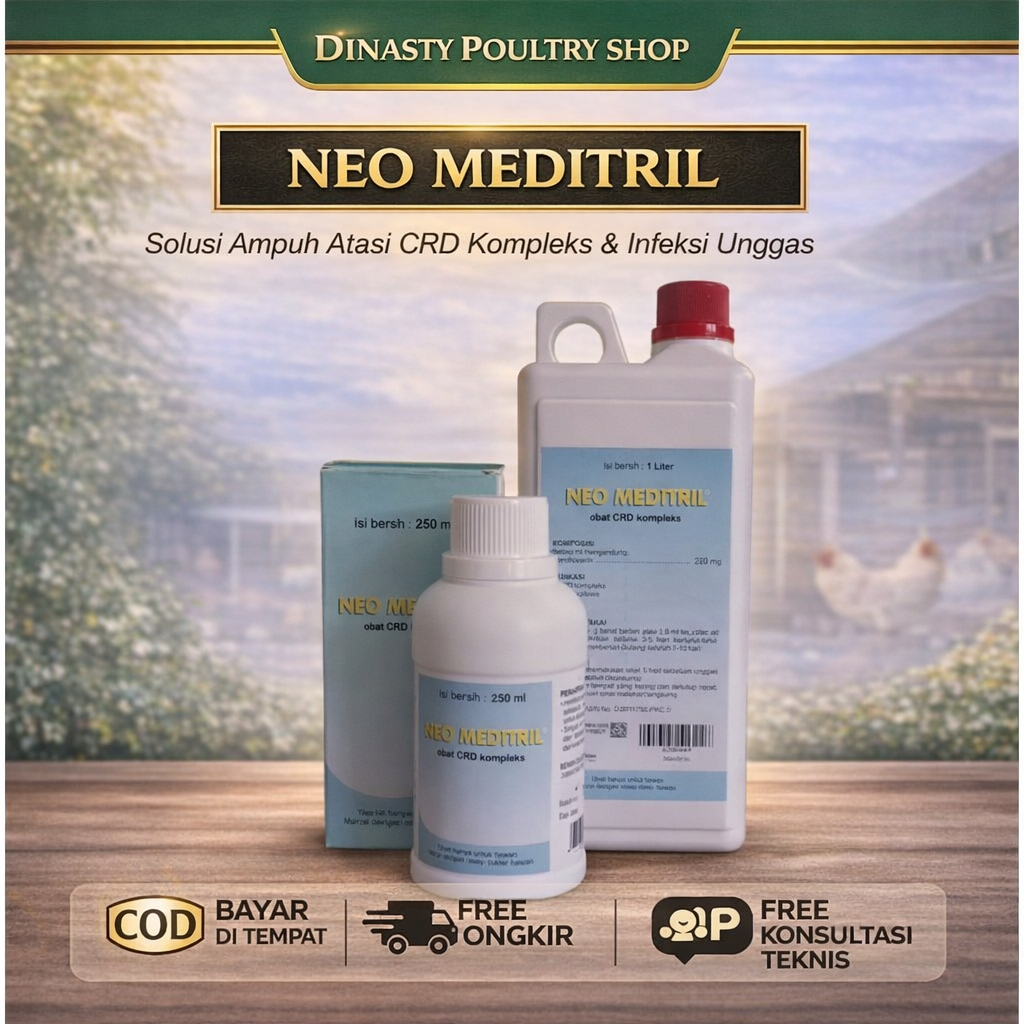 Neo Meditril Obat CRD Komplek Ayam Kolibasilosis Korisa Kolera Enrofloxacin 250ml 1L