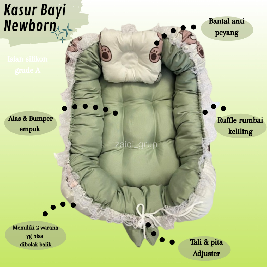 Kasur Bayi Newborn Premium Jumbo, Tebal & Aestethic Sofa Bayi Set Kelambu Free Bantal Untuk Kado Ana