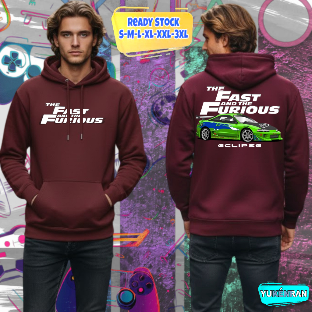 HOODIE JUMPER STREETWEAR FAST FURIOUS ECLIPSE CAR RESTORATION COTTON FLEECE