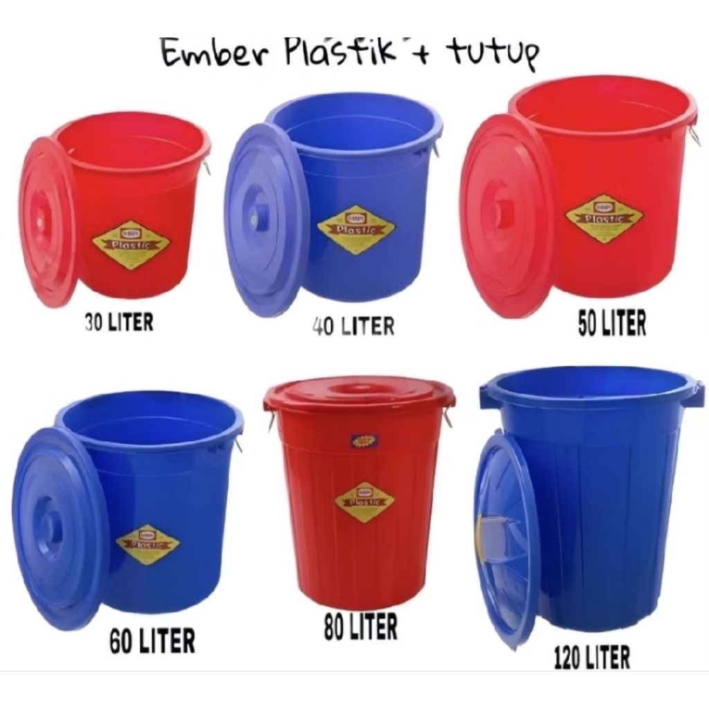 Shinpo Ember  Plastik Dengan Tutup 30 -80Lt / Ember Plastik Warna / Ember Jumbo Plastik
