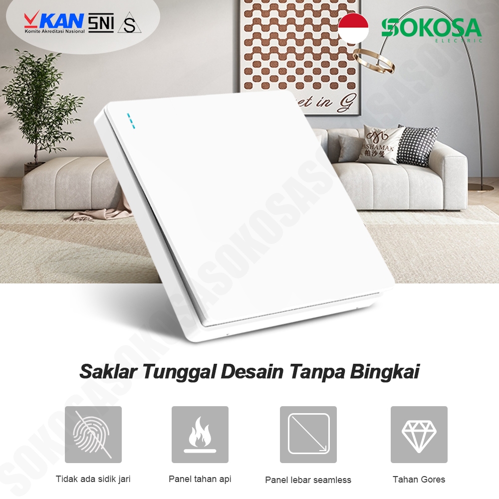 SOKOSA Saklar Listrik Sakelar Lampu Switch On Off Push Button Single 1 Gang 1 Way / 2 Way Putih