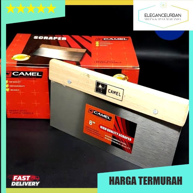 Camel Skrap Dempul Gypsum Gagang Kayu 8 inch