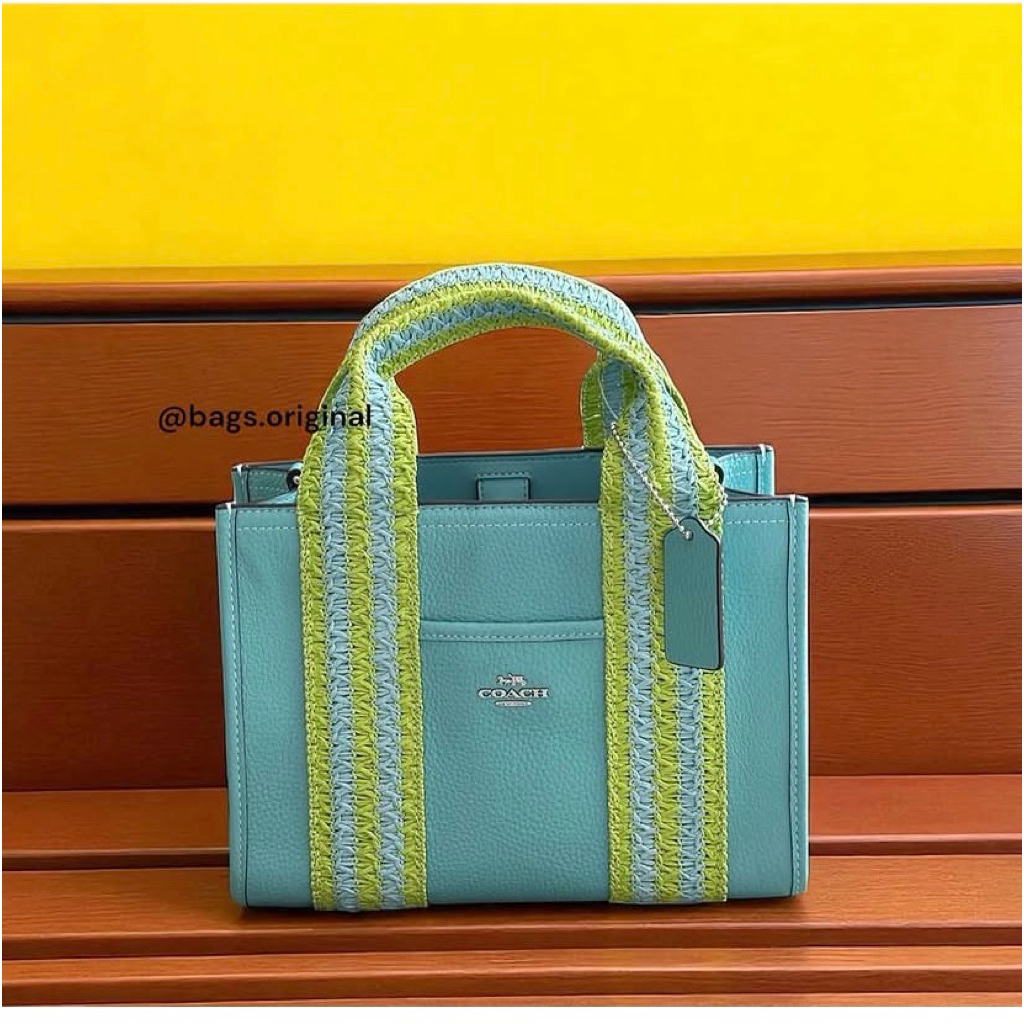 Straw CoC Webbing Tote 24 Bag  Color : Light Turquoise Multi Size : 24 x 19 x 11