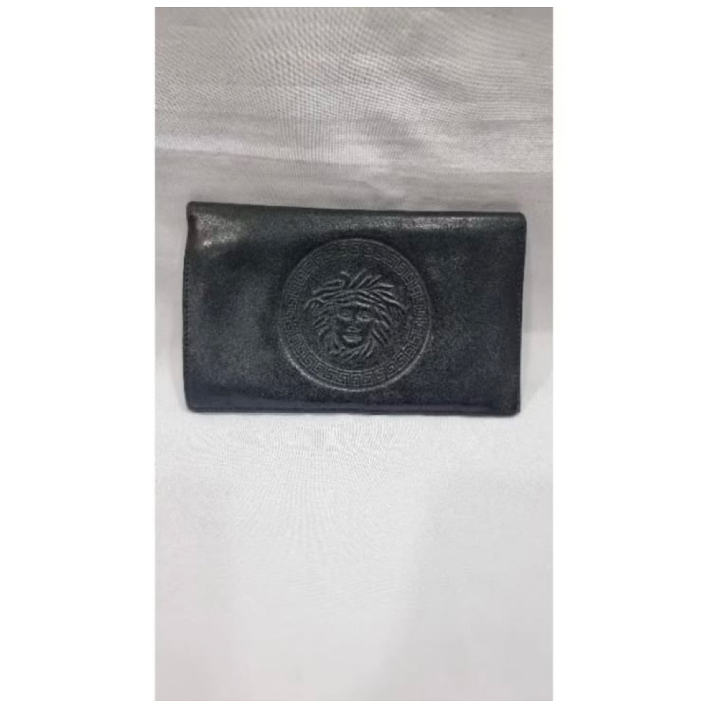 Preloved Dompet Panjang Wanita Versace Kulit Asli Kw Super Hitam Fold Lipat Fashion Black Leather