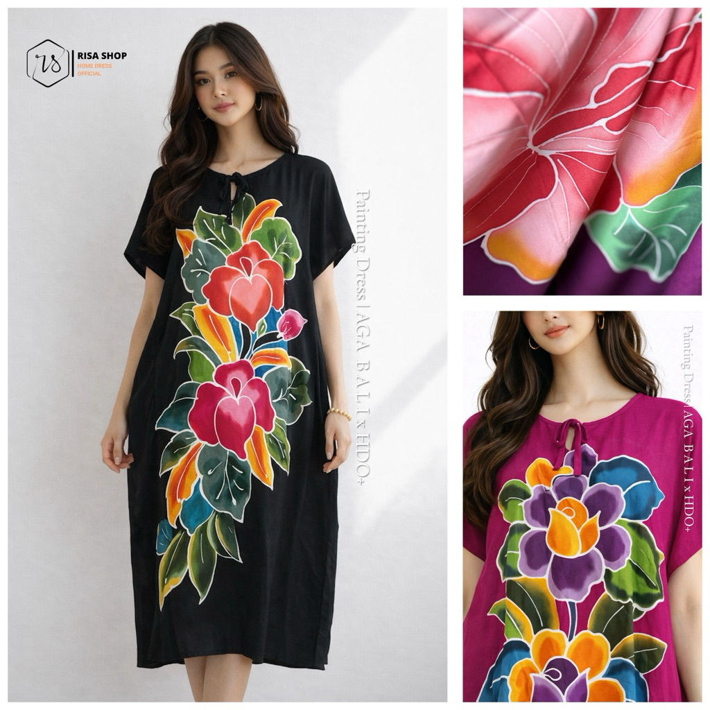 Daster Bali Jumbo Kaftan Lukis - Dress Painting Bali LD120cm