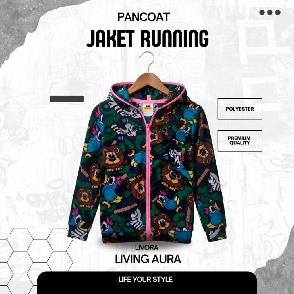 Jacket Running Pancoat Original Motif Hewan Like New