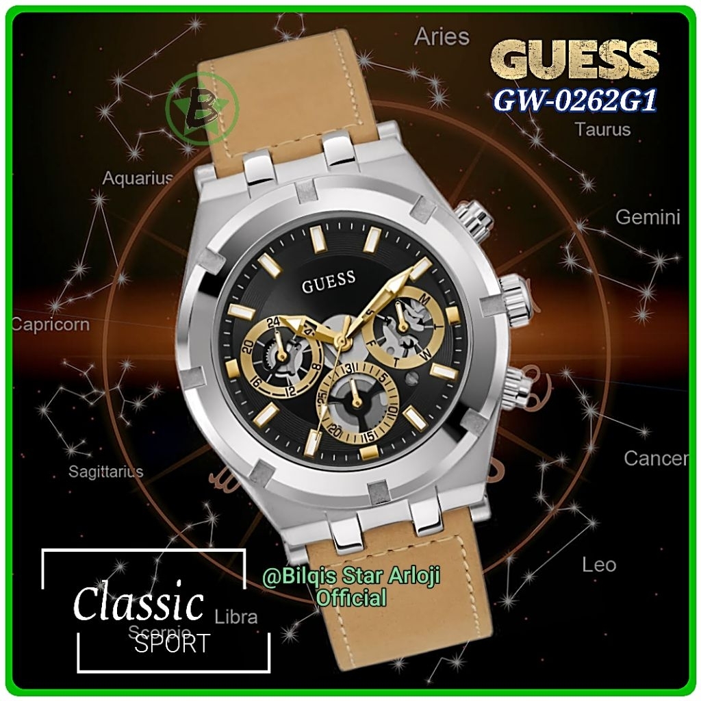Jam Tangan Guess Pria GW0262G Classic Tali Kulit Ori