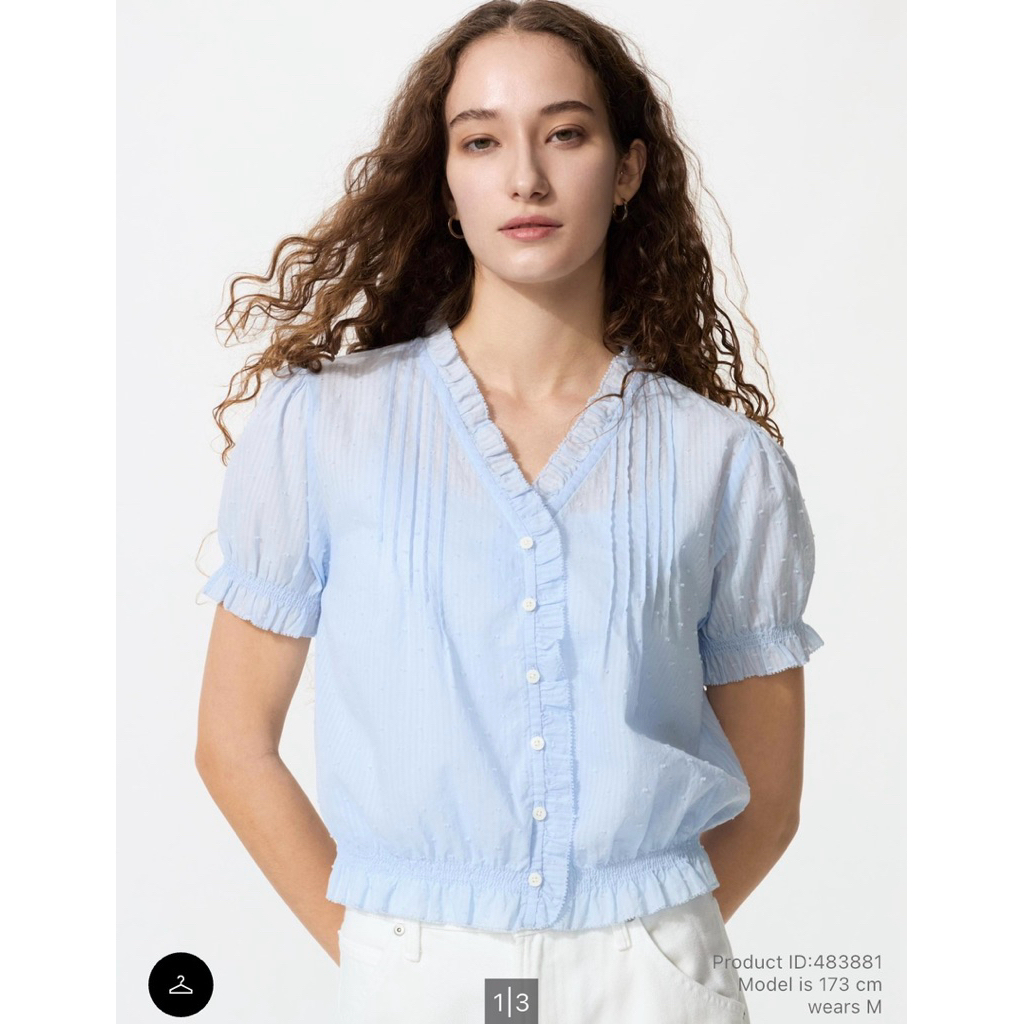 UNIQLO Women Katun Dobby V Neck Blouse Wanita FREE Paperbag