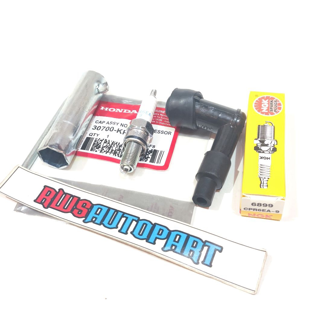 TUTUP BUSI + CANGKLONG BUSI + BUSI CPR6EA-9 SUPRA X 125 KARISMA KIRANA REVO ABS REVO FIT INJEKSI