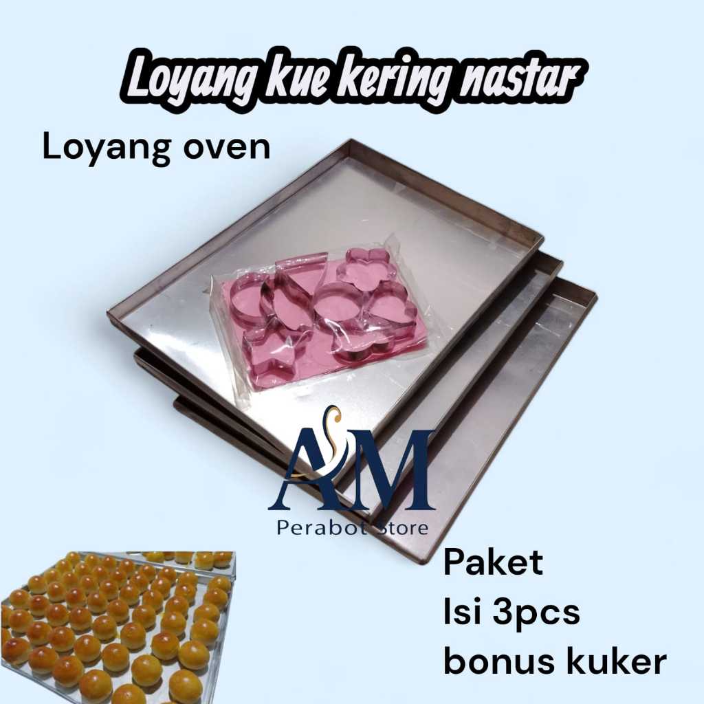 LOYANG NASTAR/LOYANG KUE KERING/LOYANG OVEN UKURAN 20X26CM ISI 3 PCS BONUS CETAKAN KUKER