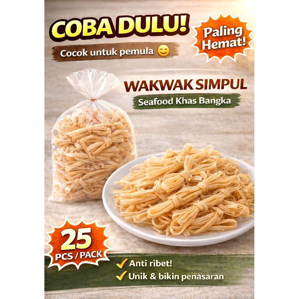 Wak wak Kering Simpul 25pcs / Cacing Laut Seafood Khas Bangka Tinggal Goreng / Cemilan Unik