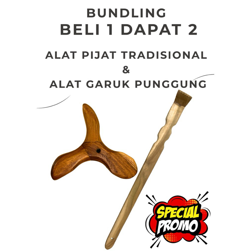 [PAKET HEMAT] Bundling Alat Pijat Kayu Segitiga & Alat Garuk Punggung Tradisional - Set Refleksi Uru