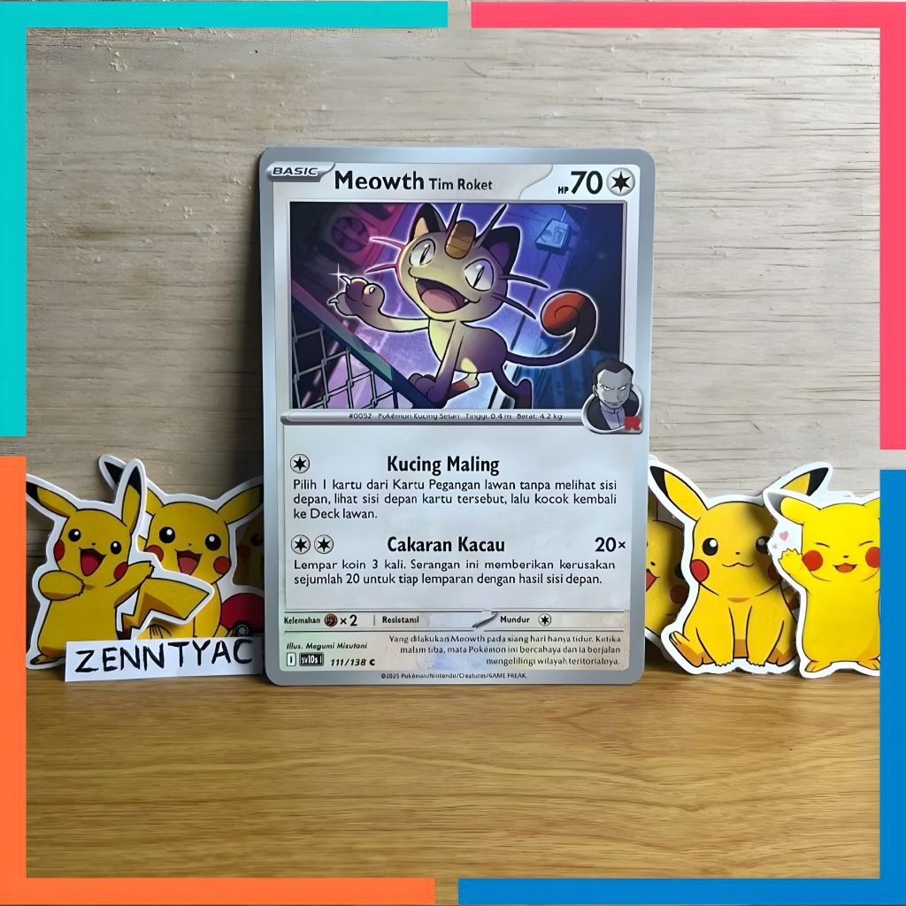 Meowth Tim Roket Sv10s 111/138 C, Kartu Pokemon TCG Indonesia