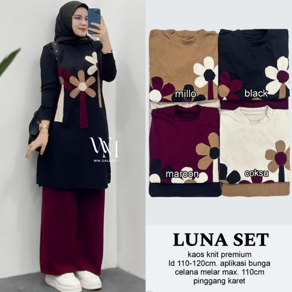 SETELAN LONG TUNIK JUMBO/LUNA/ONESET LONG TUNIK WANITA KAOS KNIT PREMIUM JUMBO LD 120 CM FIT XXL