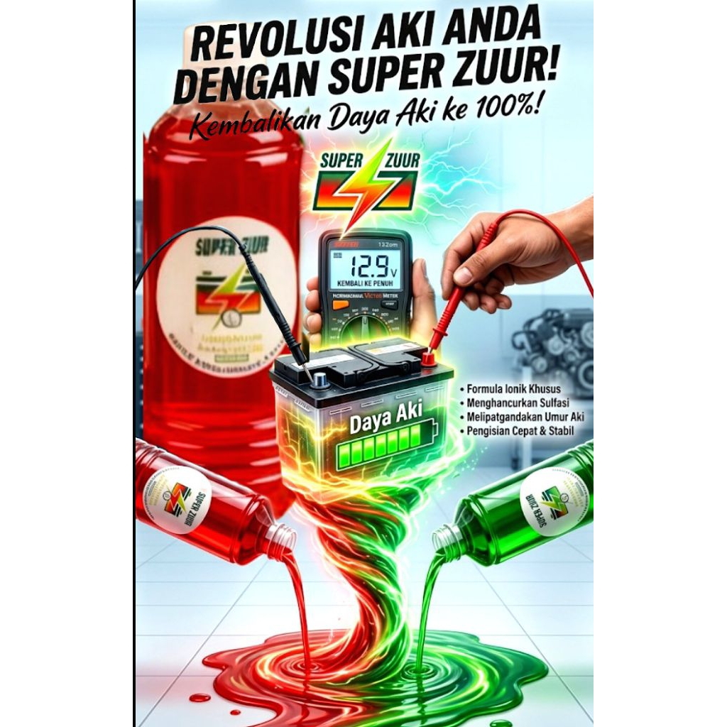 Air Zuur Accu Zuur Super Zuur - Solution untuk perbaikan Aki kering & Basah