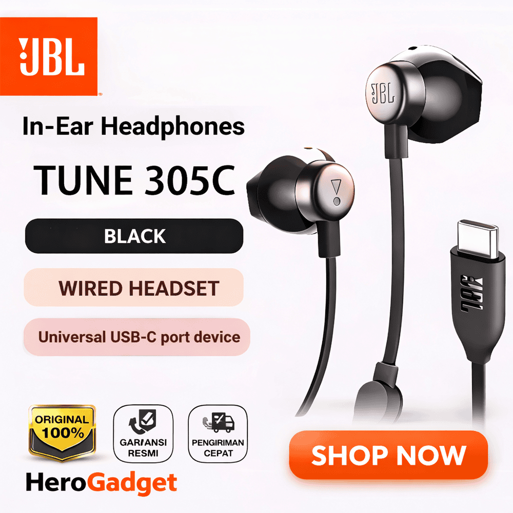 JBL Tune 305C Original Earphone Type C Super Bass Mic HD Stereo Android
