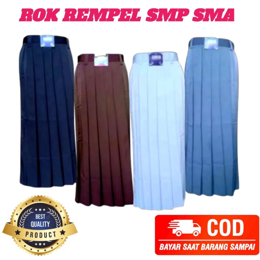 Rok SMP SMA panjang rok rempel SMP SMA panjang hitam / putih / abu abu / biru / cokelat bahan drill 