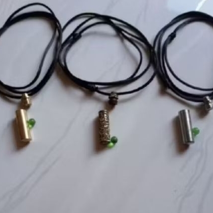 kalung liontin pendant kuningan tabung bonus batu bulat 6mm