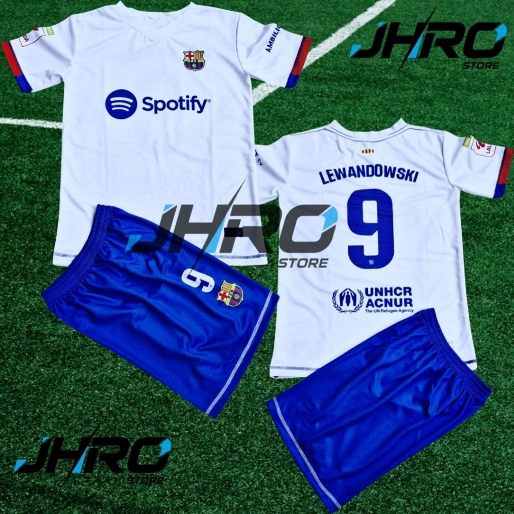 Jersey Baju Kaos Bola Anak Barca Barcelona Away 2023 Lewandowski