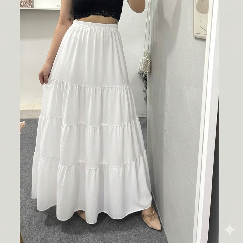 Rok Susun Canda Korean Style  Skirt Terbaru Rok Panjang Wanita Korean Skirt Kekinian